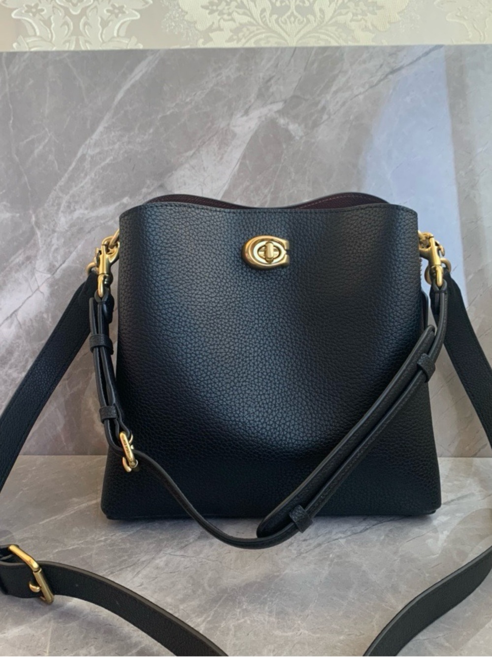 Coach Black Pebbled Leather Crossbody with Gold Hardware